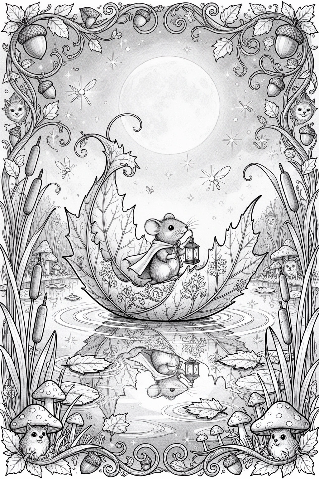MAGICAL Autumn Leaf Boat coloring page.