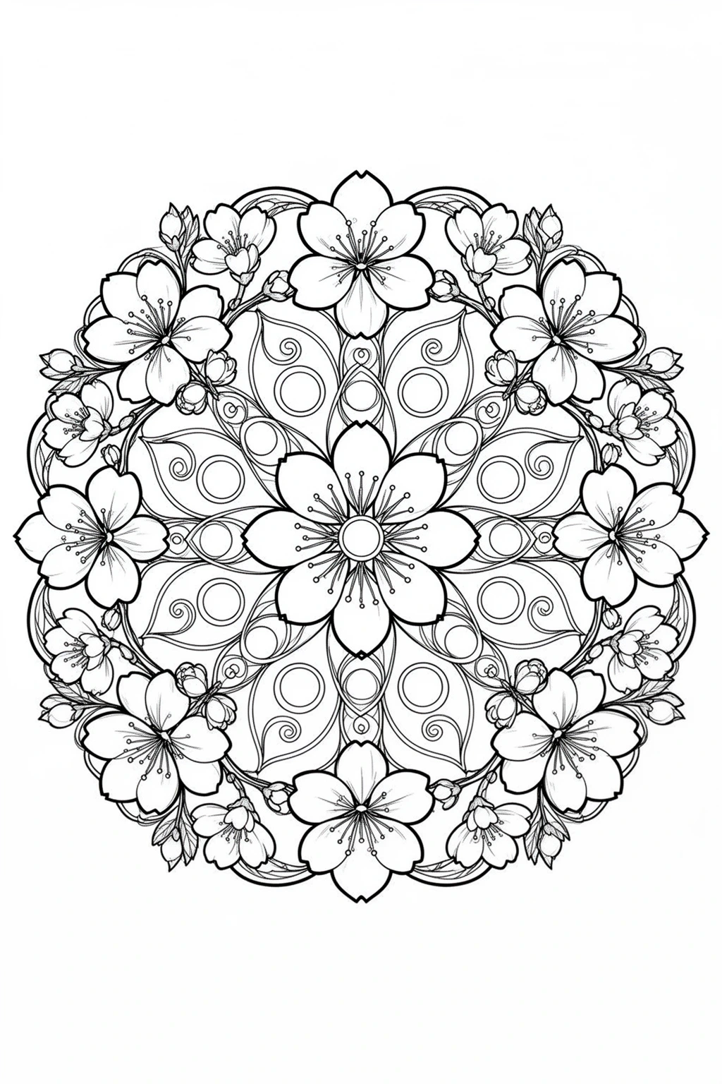 Cherry Blossom Mandala coloring page.