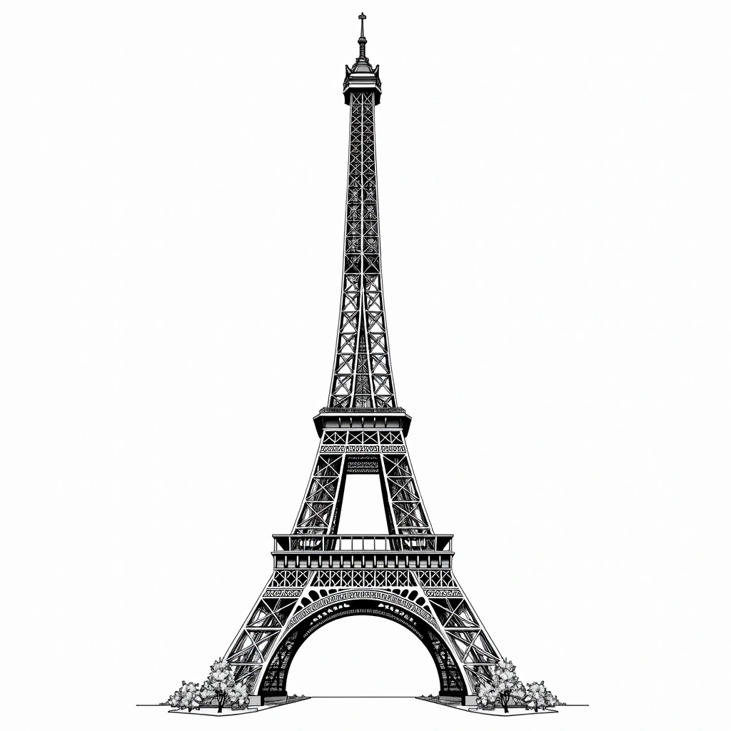 Black-and-white Eiffel Tower line drawing for printable coloring page clean detailed coloring page and kids' coloring page suitable for a printable coloring page and coloring sheets.