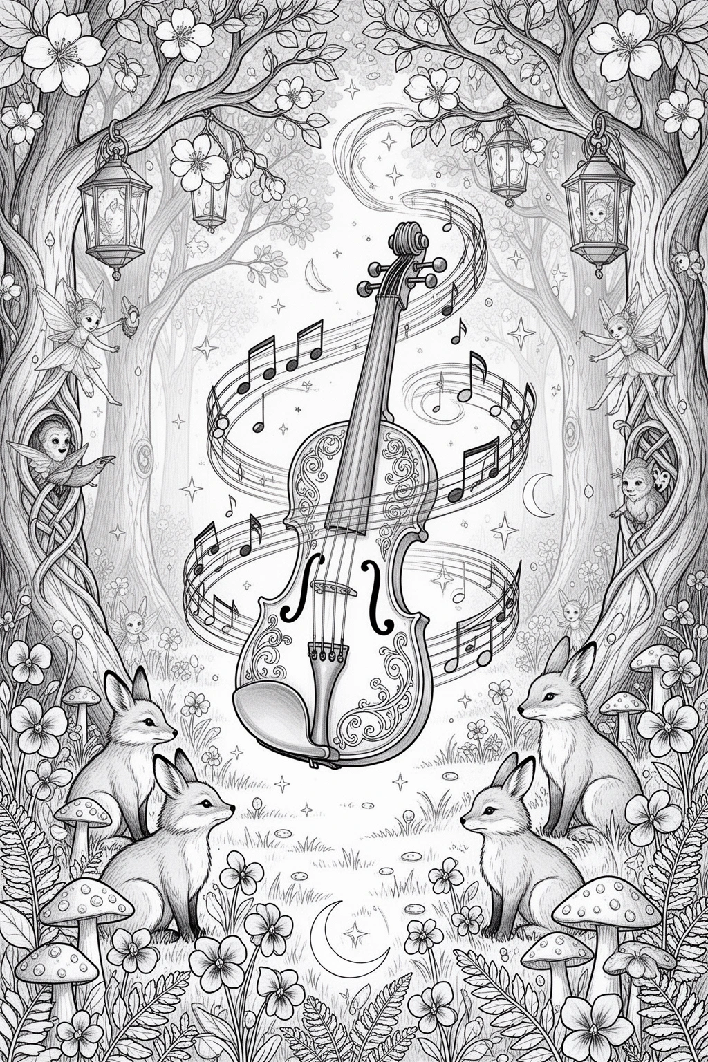 Enchanted Forest Symphony coloring page.