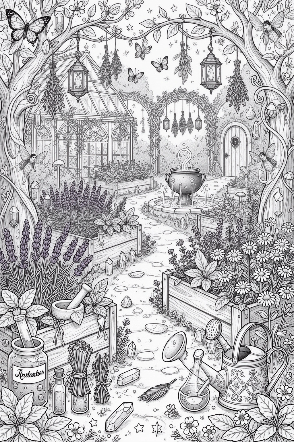 Enchanted Herb Garden coloring page for Potion Lovers.