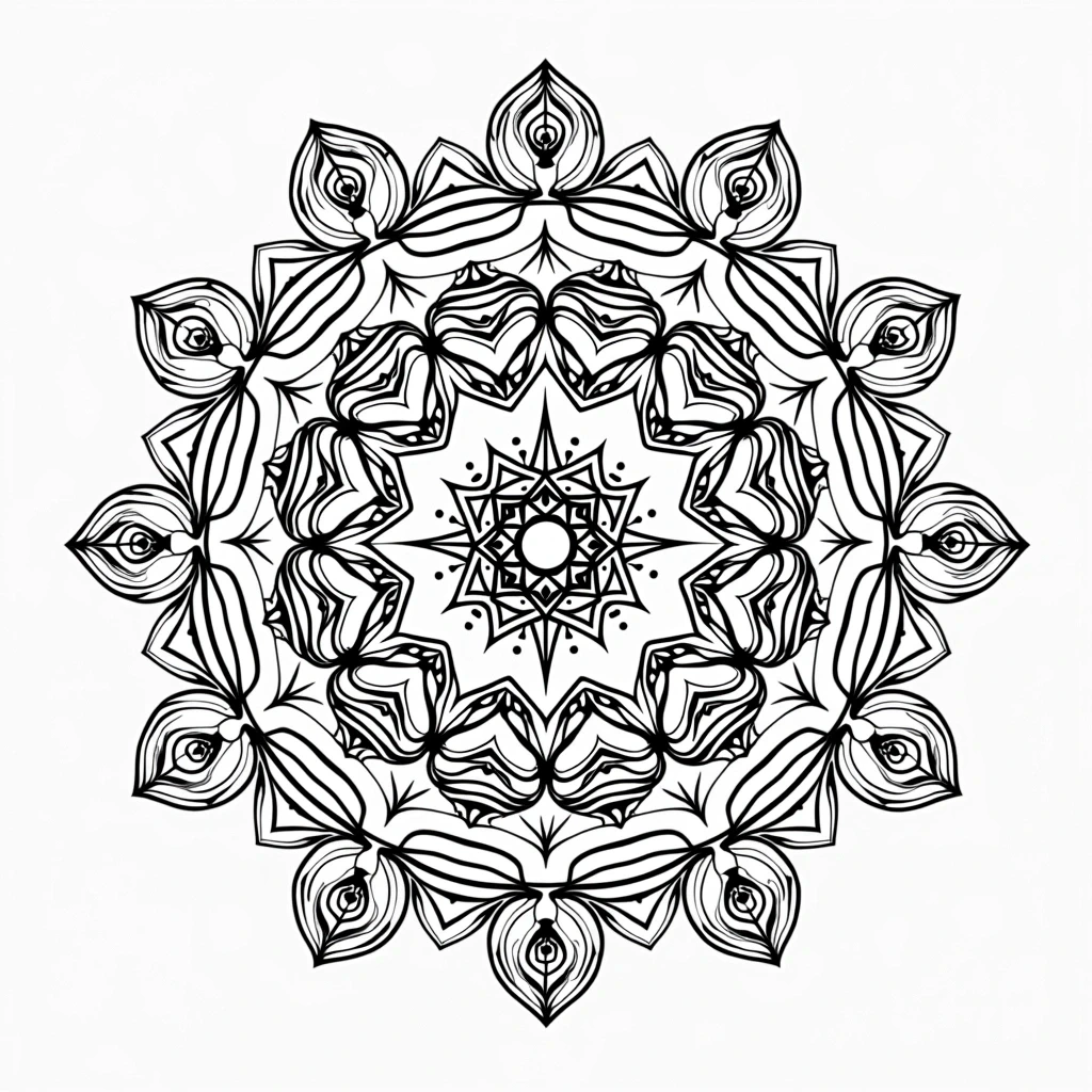 Black-and-white lotus mandala line art coloring sheet for adults and kids; part of detailed coloring page for a printable coloring page; printable coloring sheets for relaxation in spring, summer