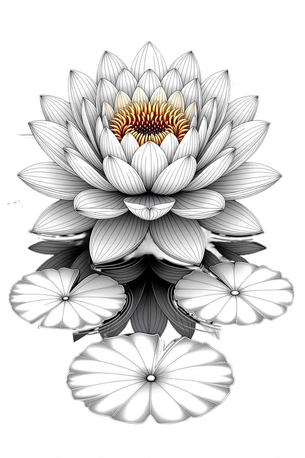Black-background lotus mandala line art detailed coloring page style with petal lines, perfect for kids' coloring page, printable coloring page and coloring sheets; floral/mandala theme.
