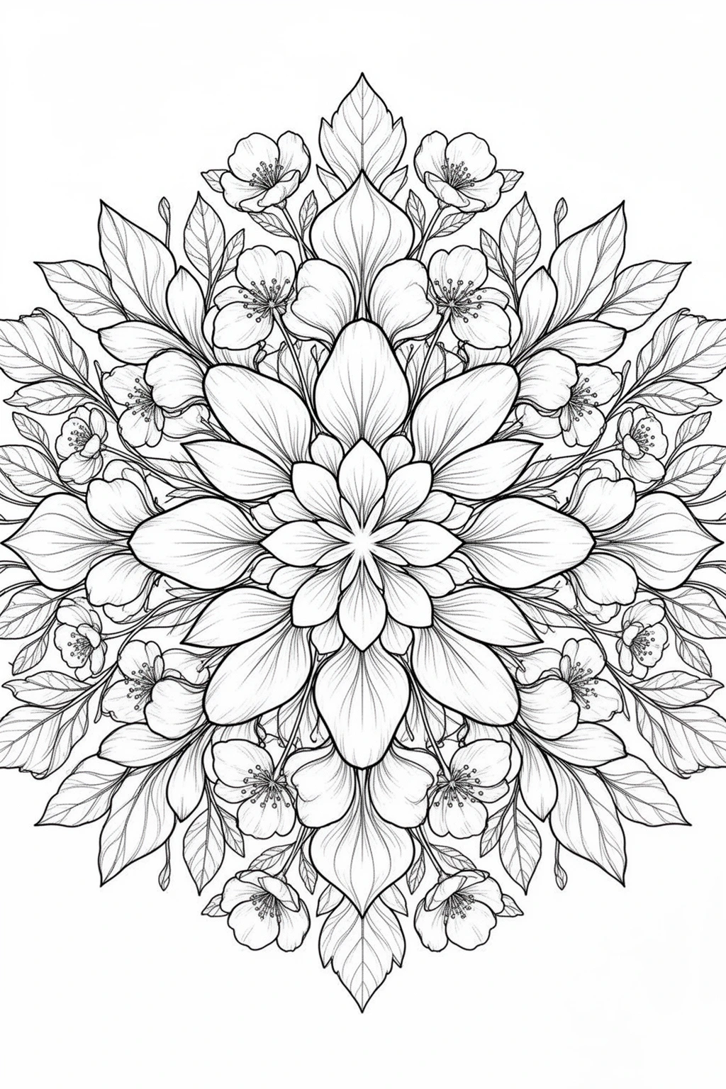 Mandala Spring Flowers coloring page for Relaxing Pattern Art.