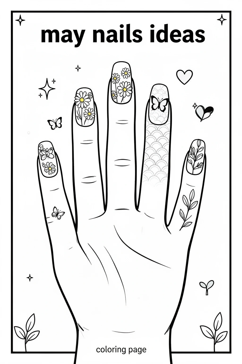 May Nails Ideas coloring page | Spring Nail Art for Kids & Adults.