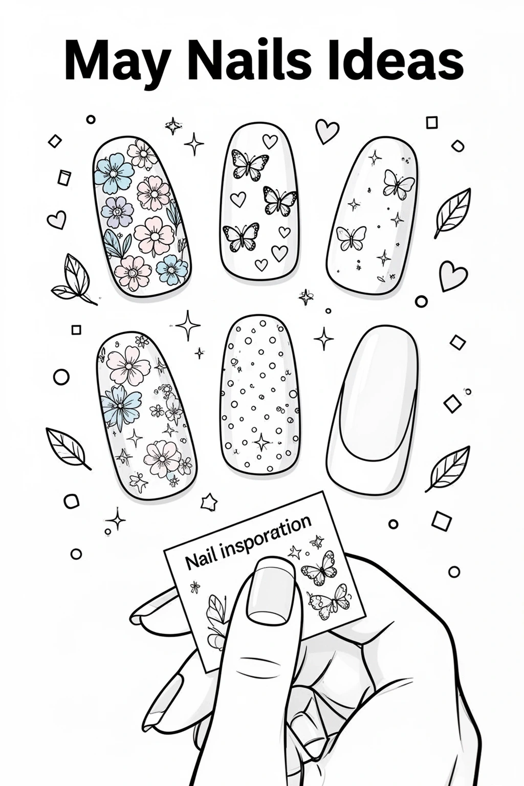 May Nails Ideas coloring page | Spring Nail Art.