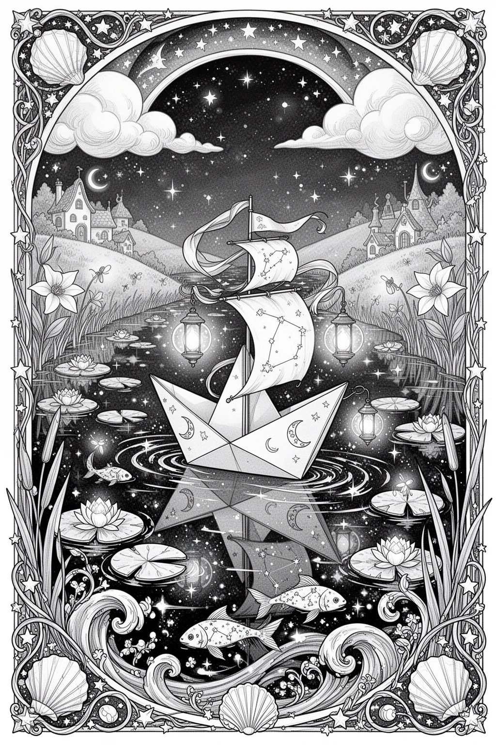 Starry River Magic coloring page.