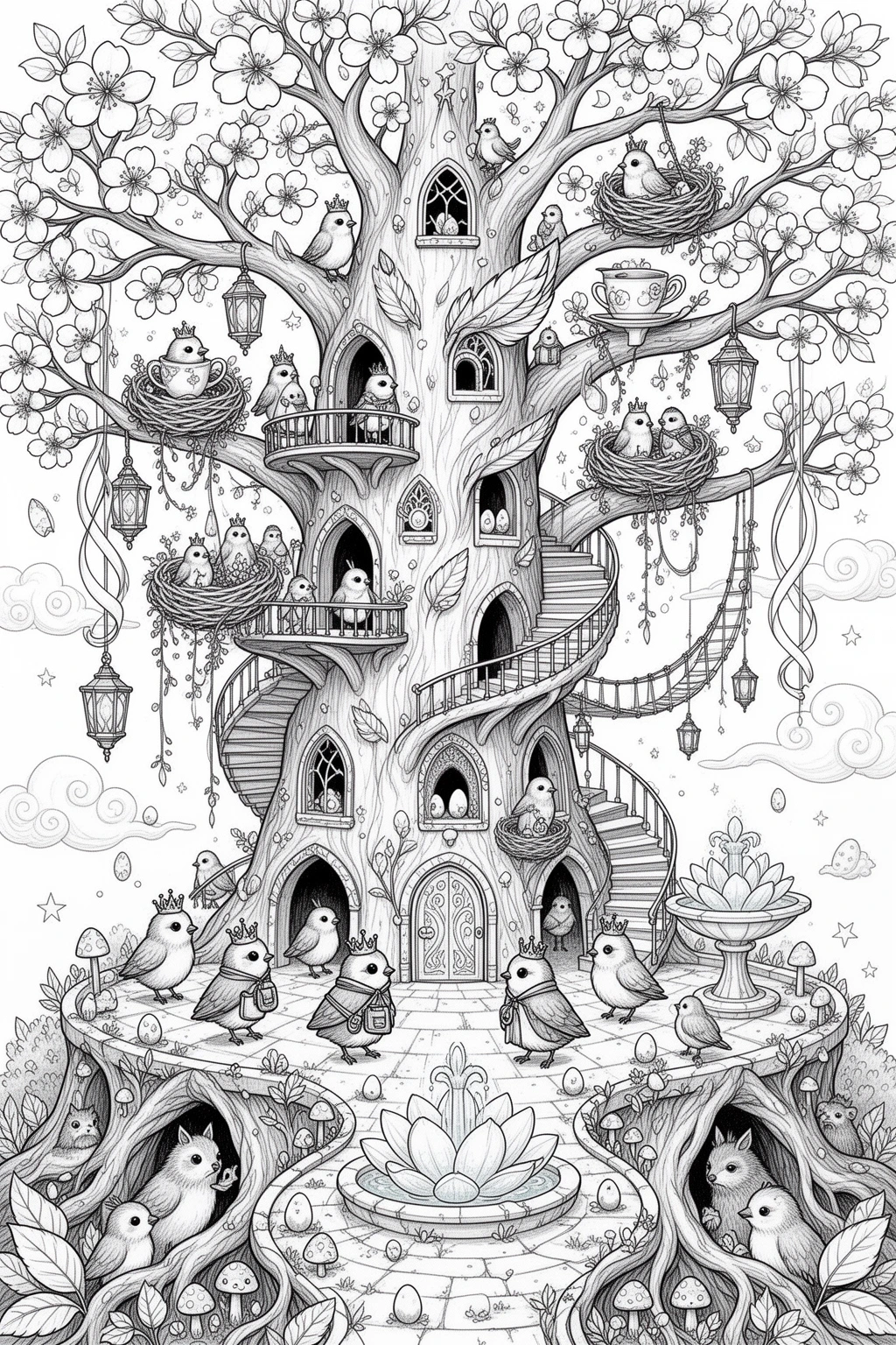 Tiny Bird Kingdom Magic coloring page.