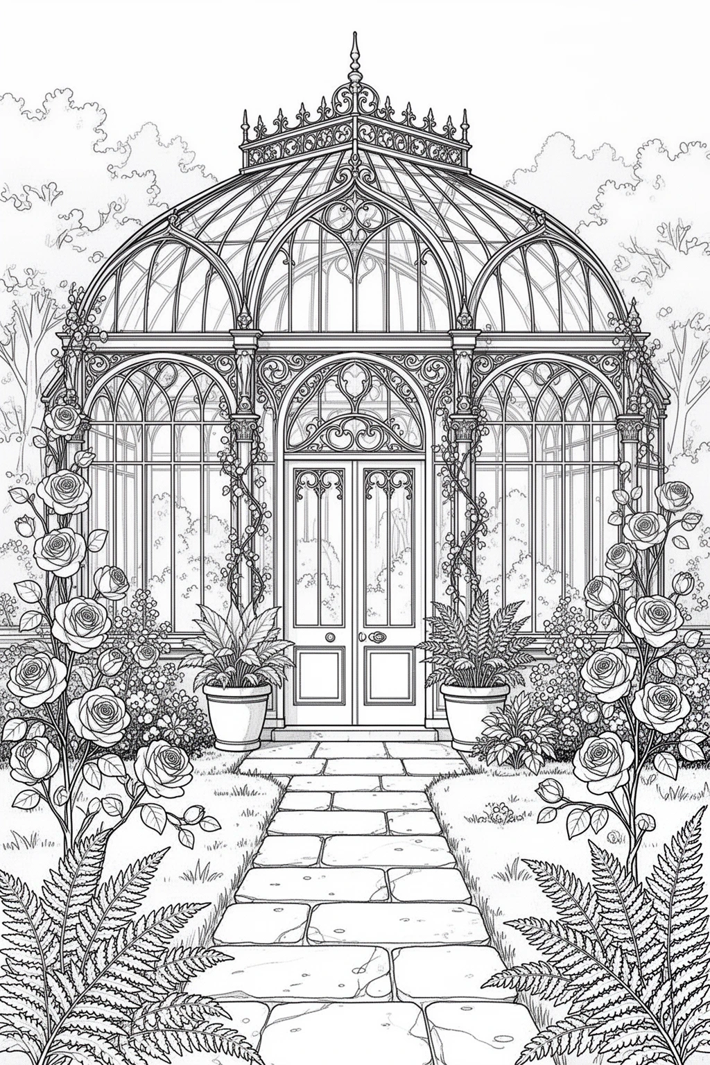 Victorian Greenhouse Garden coloring page.