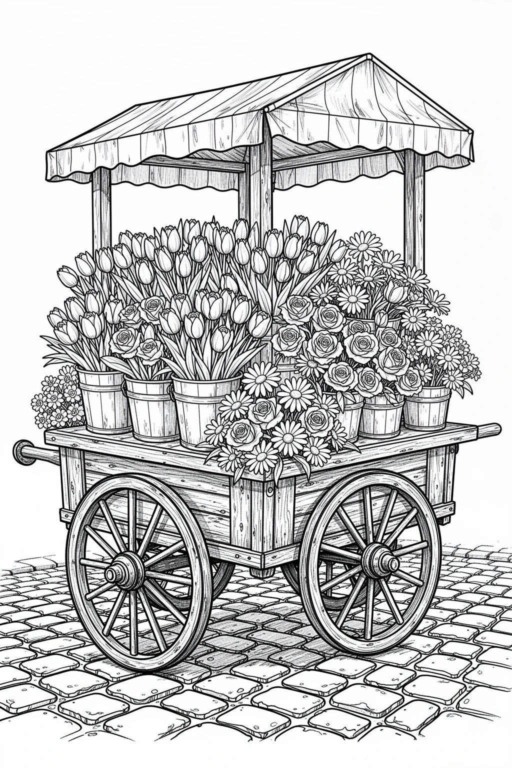 Spring flower cart coloring page.