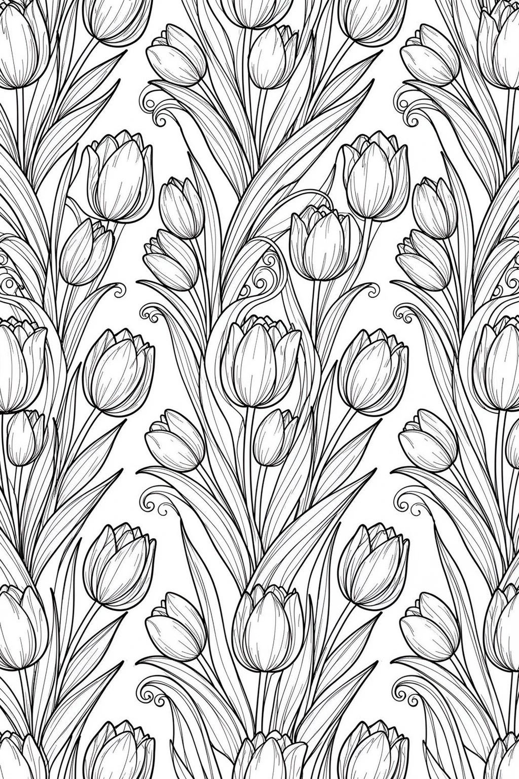 Free Spring Tulip Pattern coloring page.