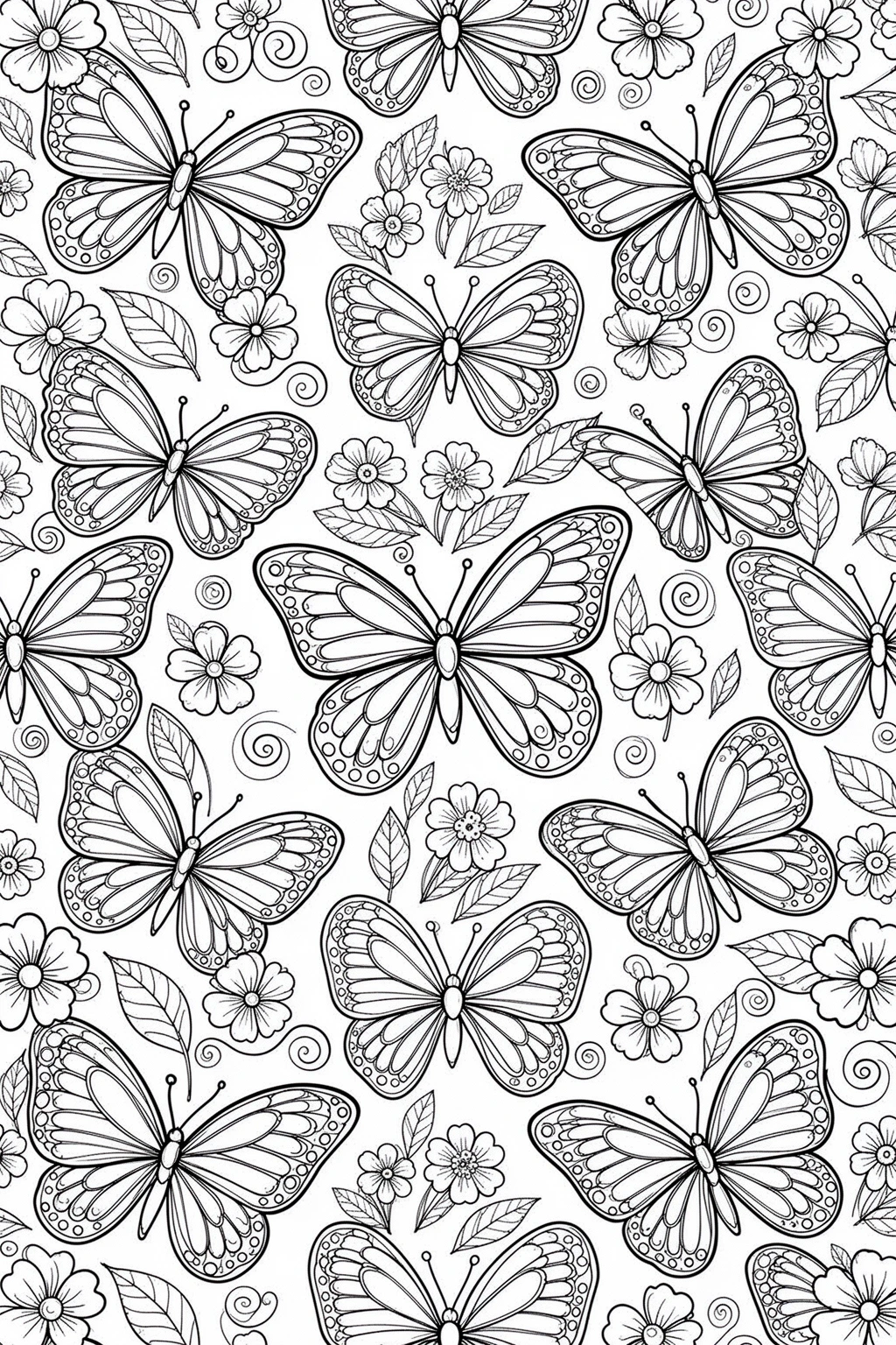 Spring butterfly pattern coloring page.