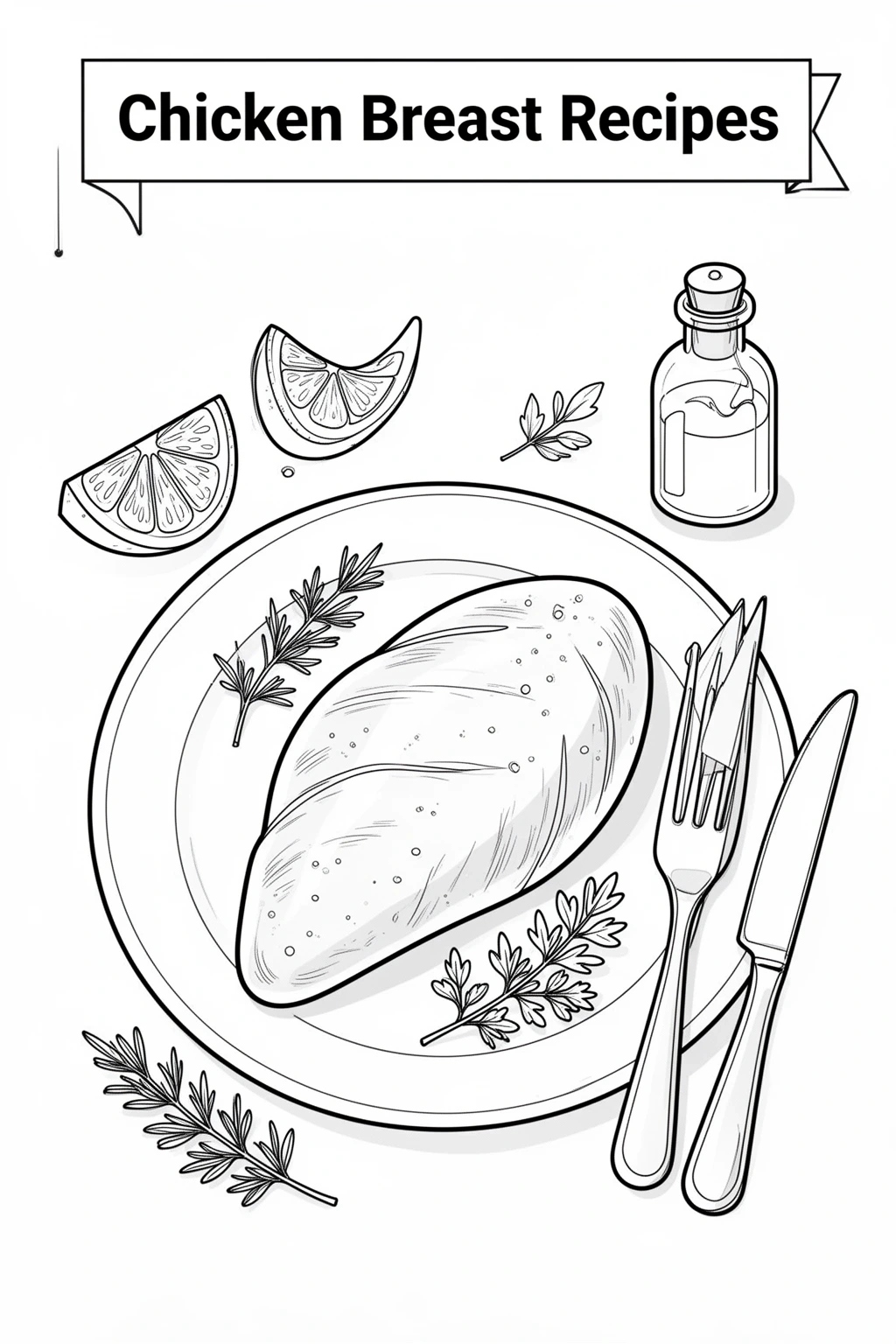 Chicken Breast Recipes coloring page Easy Line Art for Kids & Adults.