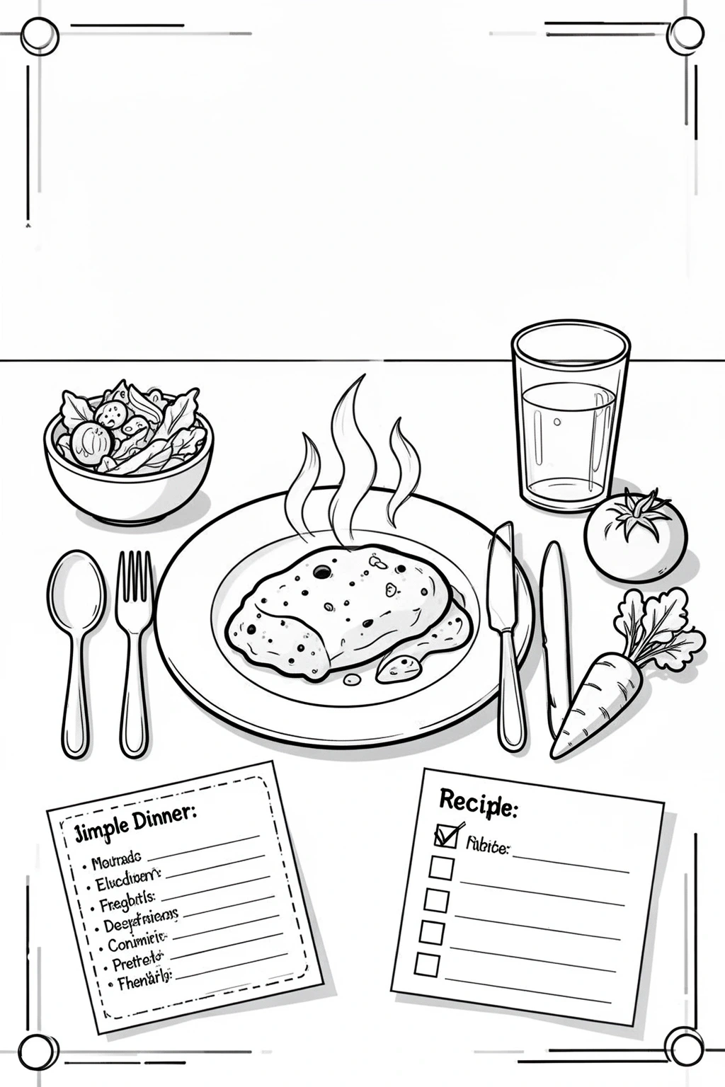 Easy Dinner Recipes coloring page for Kids & Adults.