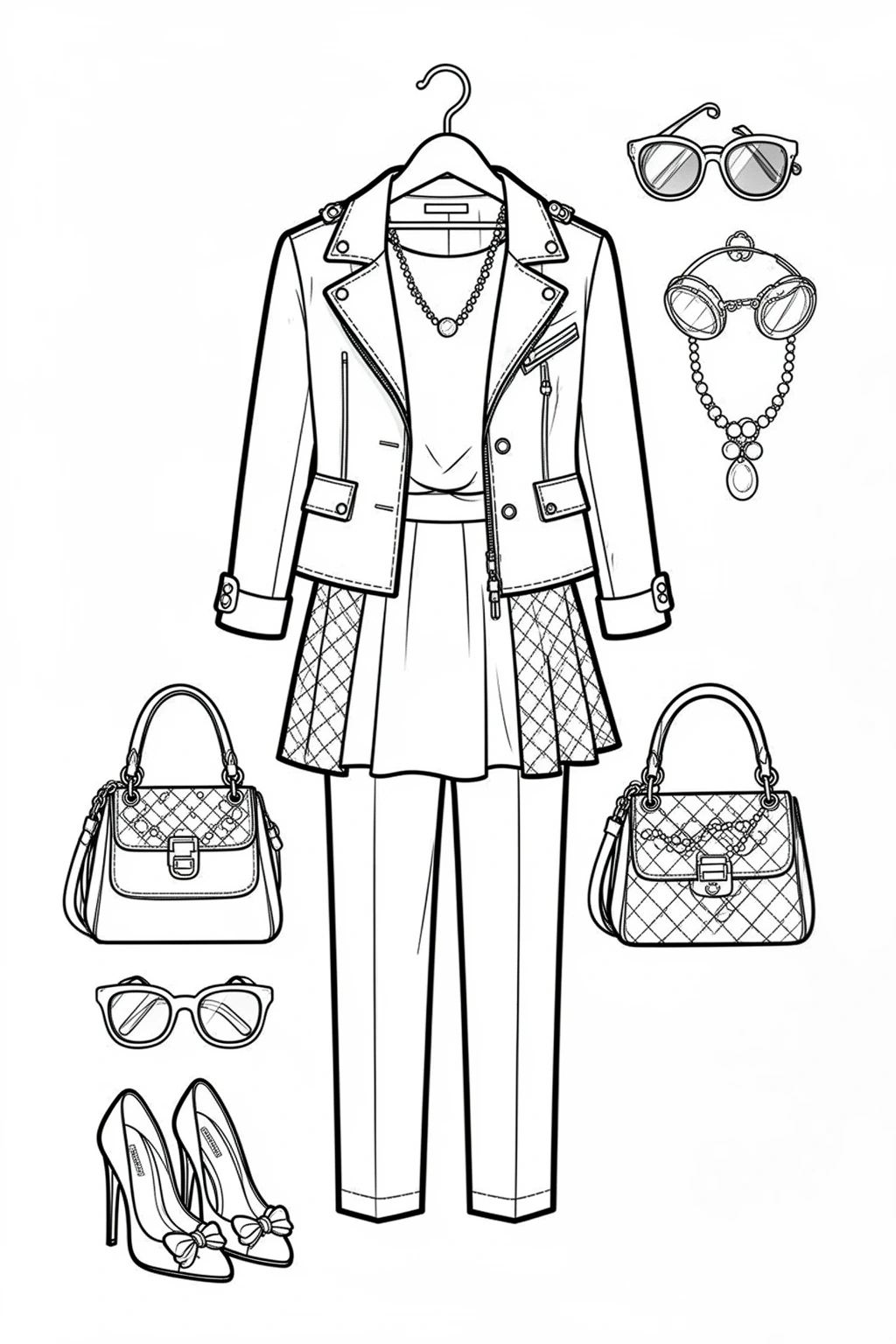 Outfit coloring page | Fashion Outfit Line Art for Kids and Adults.