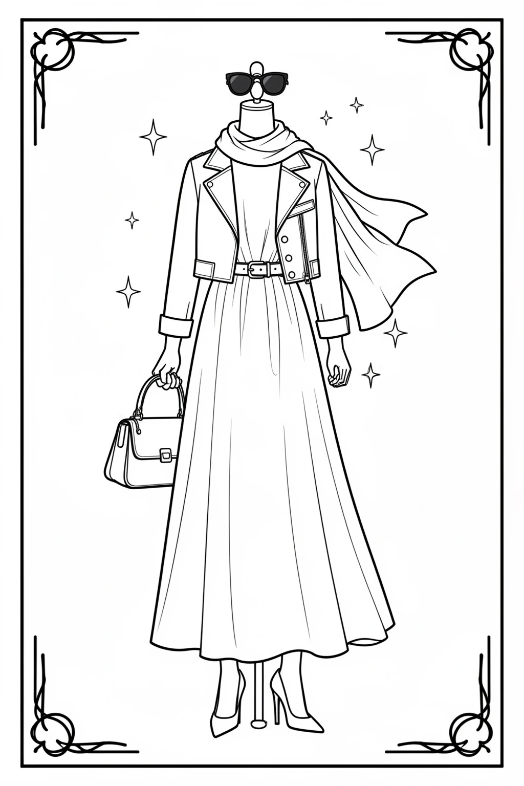 Fashion Outfits coloring page | Trendy Dress & Accessories.