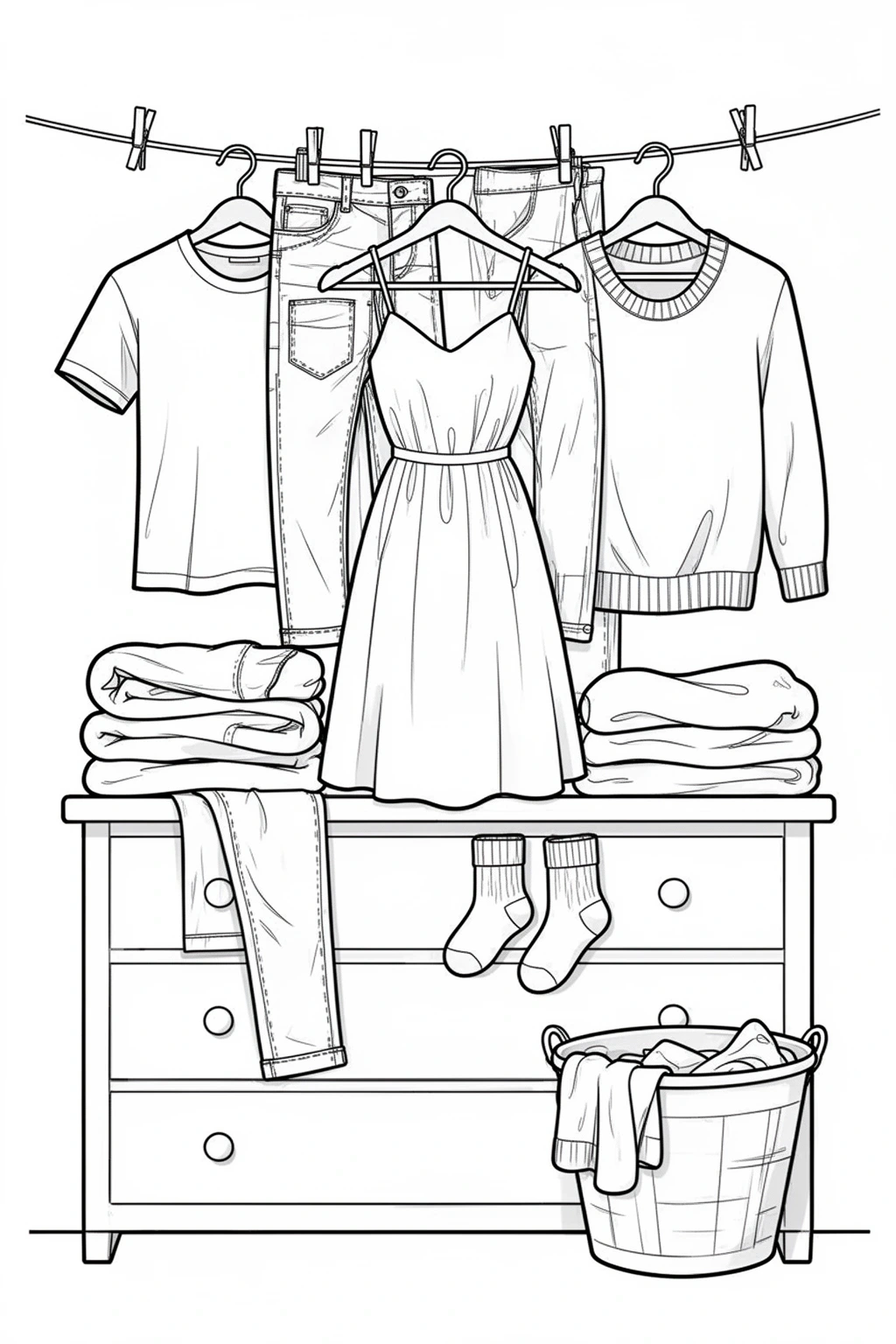 Cloths Hanging Clothes & Folded Stack coloring page.
