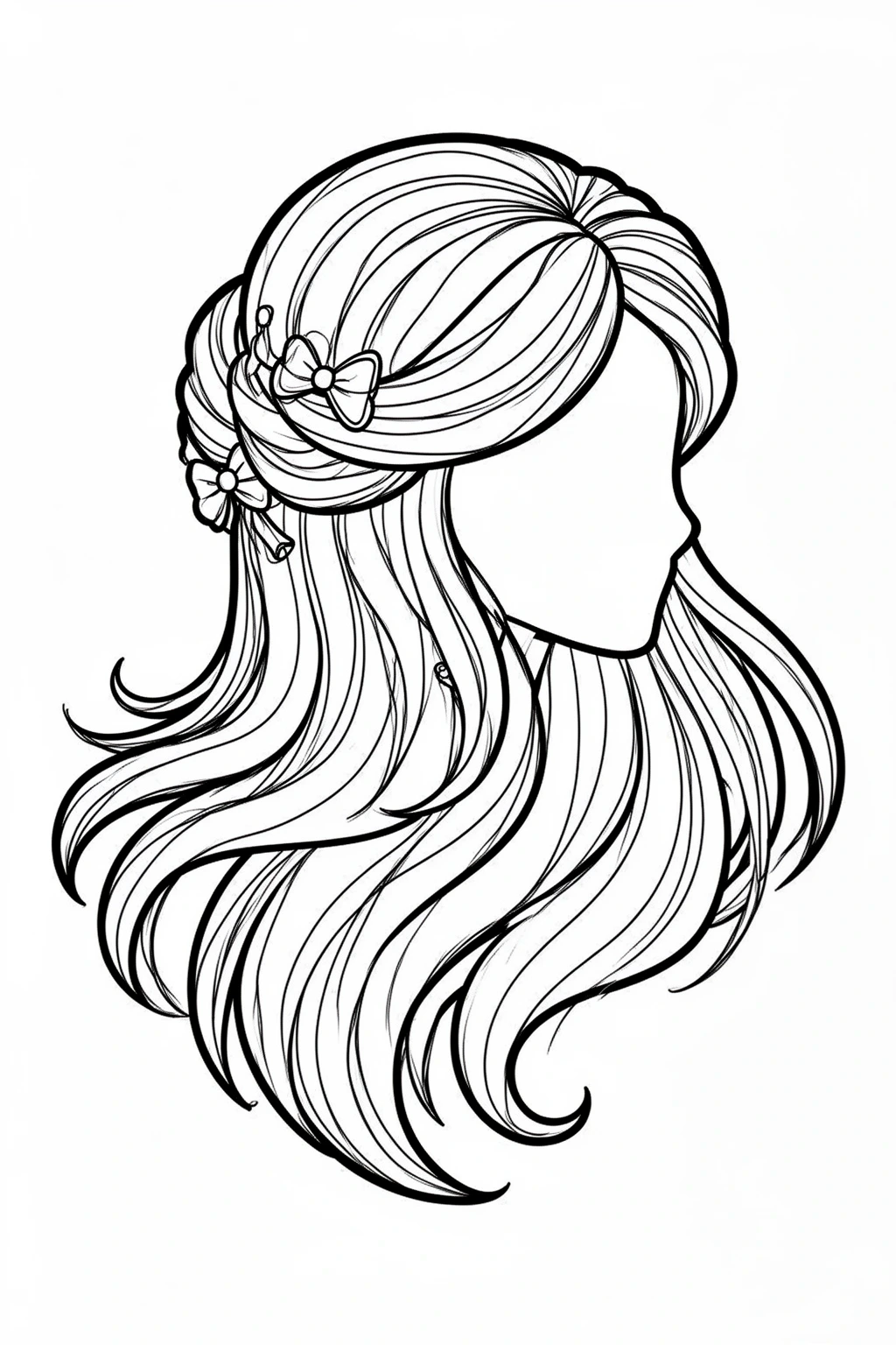 Hair coloring page: Flowing Locks & Simple Waves.