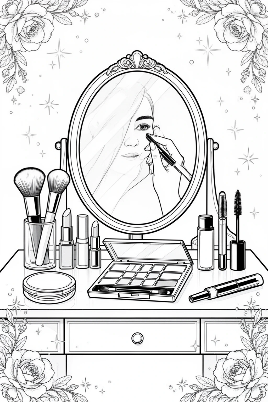 Makeup coloring page | Beauty Vanity and Makeup Tools.
