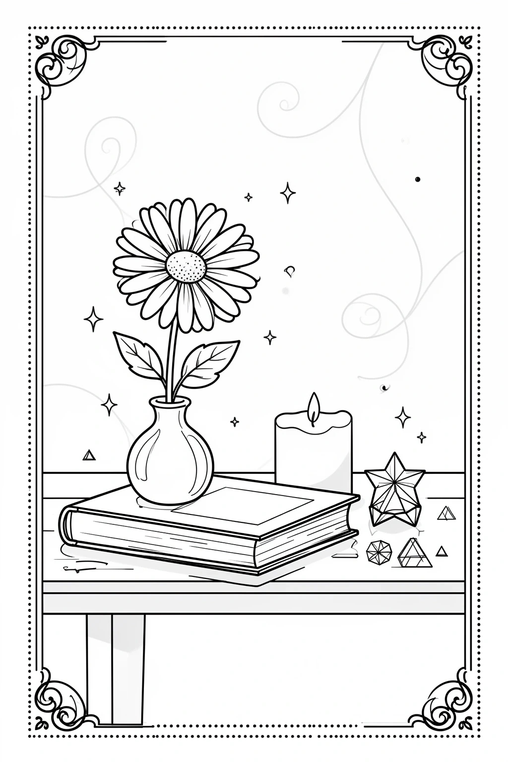 Aesthetic Minimal Desk coloring page | Calm Mood coloring page.