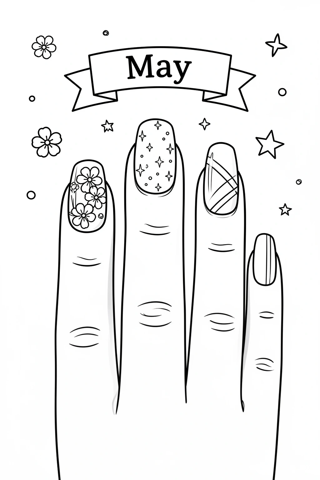 May Nails Ideas coloring page | Trendy Manicure Designs for Coloring.