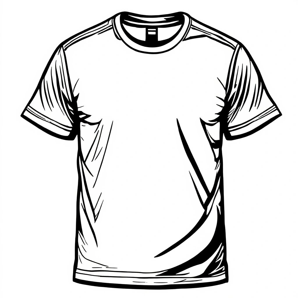 Black and white coloring page of simple black-and-white outline drawing of a short-sleeve T-shirt for coloring
