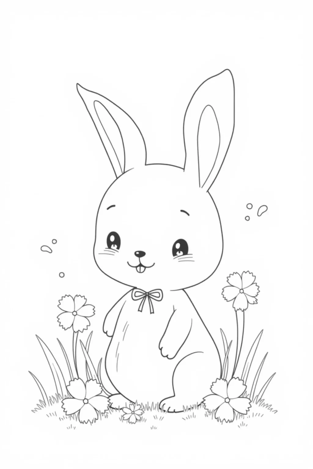 Free Cute Bunny Easter Coloring Page printable black and white coloring sheet.