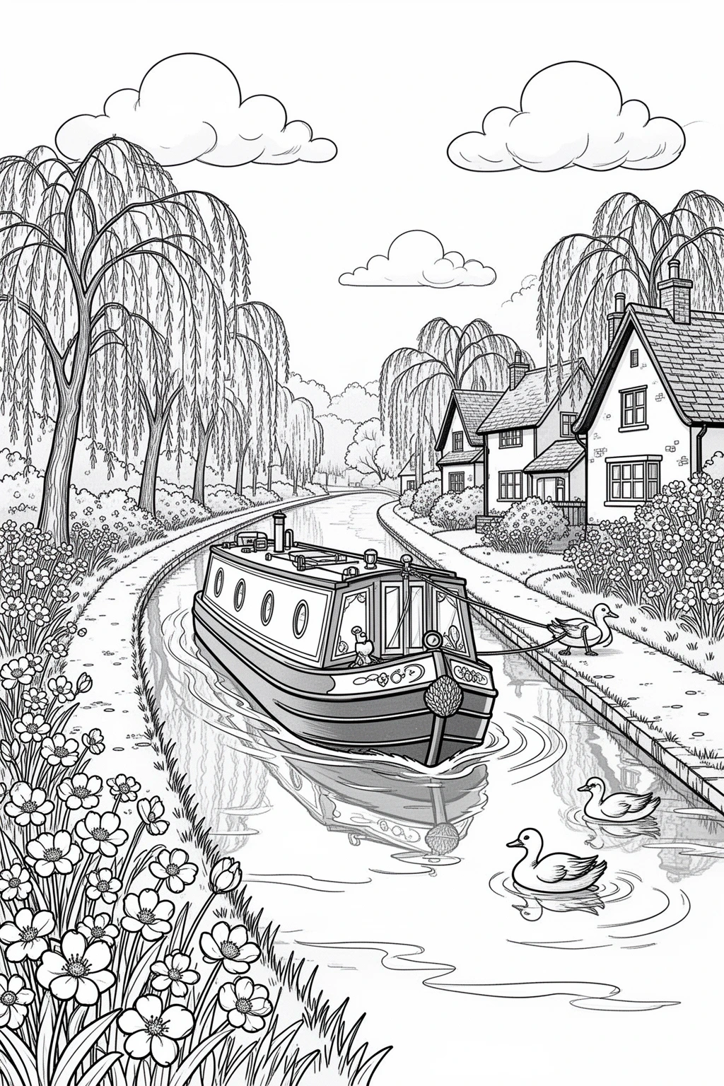 Spring Canal Boat coloring page.