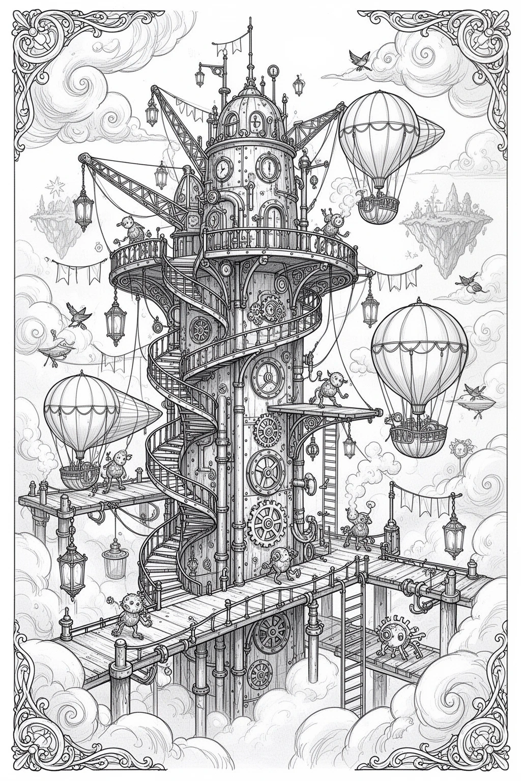 Airship Dreams Await Printable coloring page.