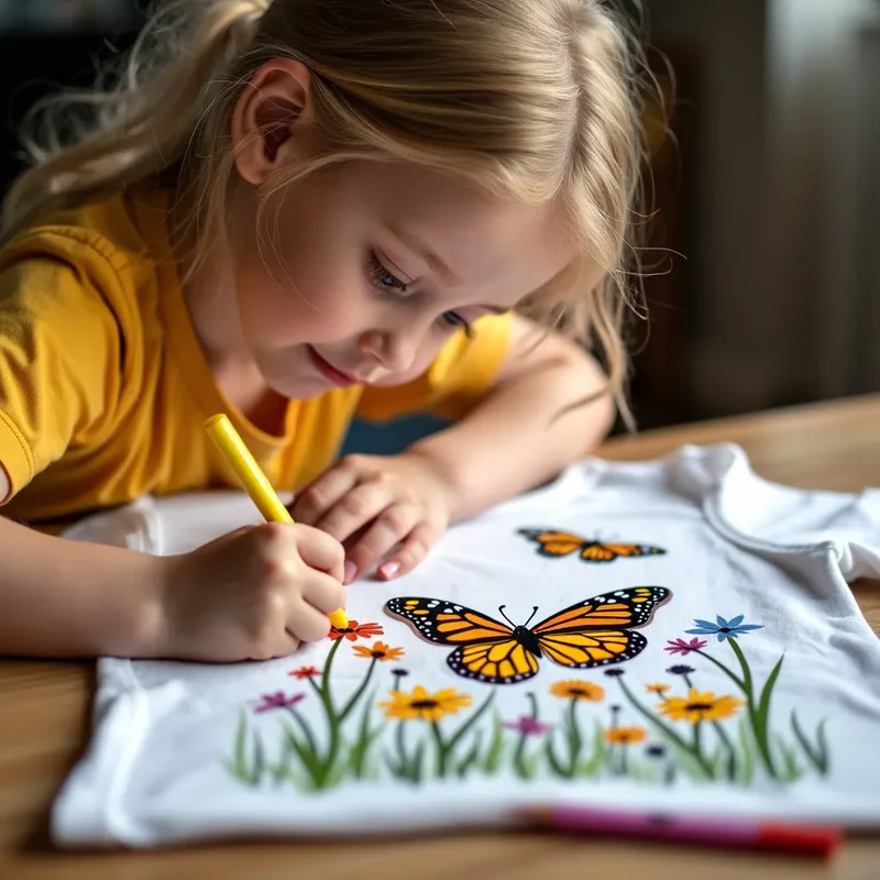 Girl Coloring a Butterfly